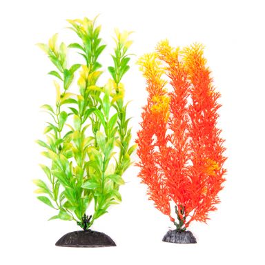 AQUATOP 10" Green/Yellow/Orange Plastic Plants w/ Weighted Base for Aquariums, PD-BH66 (2 Pack)