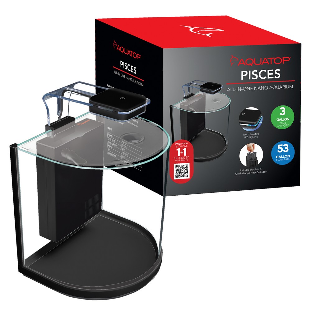 PISCES 3 Gallon Nano Bowfront Glass Aquarium Kit | TruAqua