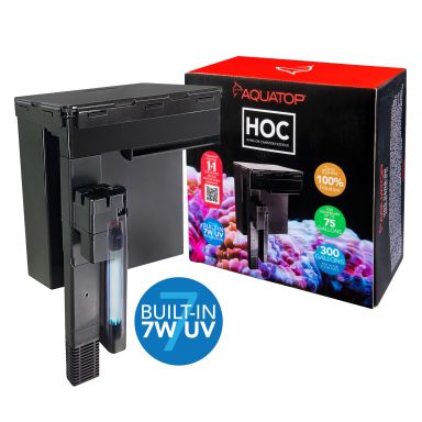 AQUATOP Hang-on Canister Filter 300GPH w/ 7W UV Sterilizer for 75 Gal Aquariums, HC300-UV