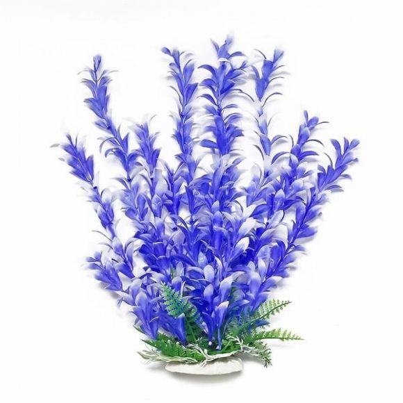 AQUATOP 20" Blue/White Bacopa-like Plastic Plant w/ Weighted Base for Aquariums, PD-BH30