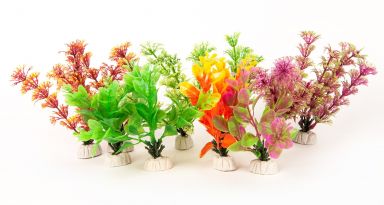 AQUATOP 5" Assorted Colors Plastic Plants (10 Pack) w/ Weighted Bases for Aquariums, PD-MULTI14