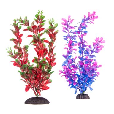 AQUATOP 10" Blue/Pink + Red/Green Plastic Plants w/ Weighted Base for Aquariums, PD-BH68 (2 Pack)