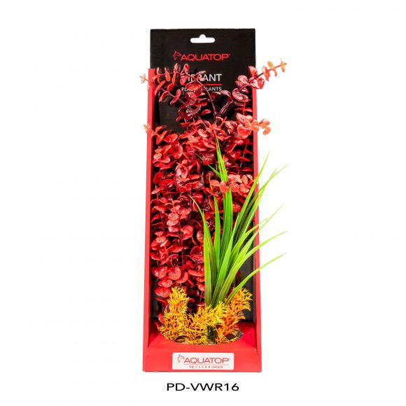 AQUATOP 16" Red Vibrant Wild Plastic Plant w/ Weighted Base for Aquariums, PD-VWR16